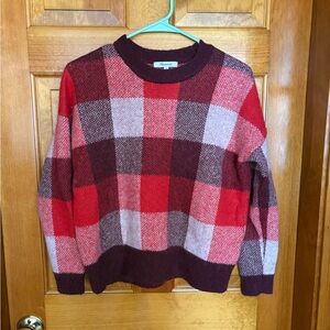 Madewell Red and Purple Checkered Crewneck Sweater